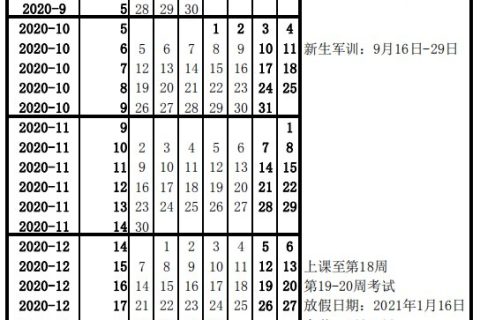 安顺学院校历2020（放假+开学）